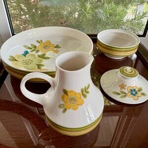 Noritake Chestnuthill Floral Stoneware Bowl, Creamer, and Sugar Set Vintage